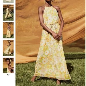 Lulu's - Feeling Splendid Green Multi Floral Print Halter Maxi Dress - size L